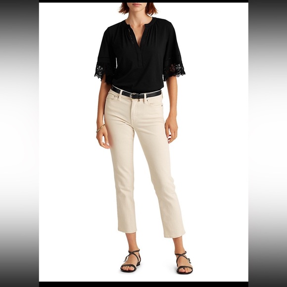 Lauren Ralph Lauren Lace-Trim Cotton Top - Picture 9 of 11